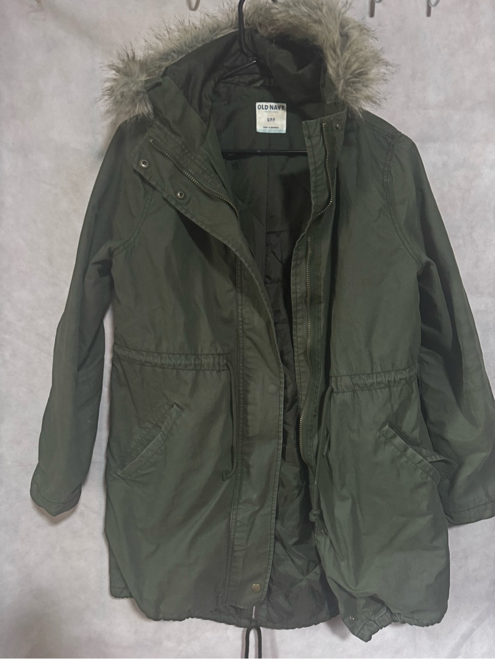 Old Navy Olive Hooded Parka with Faux Fur Trim